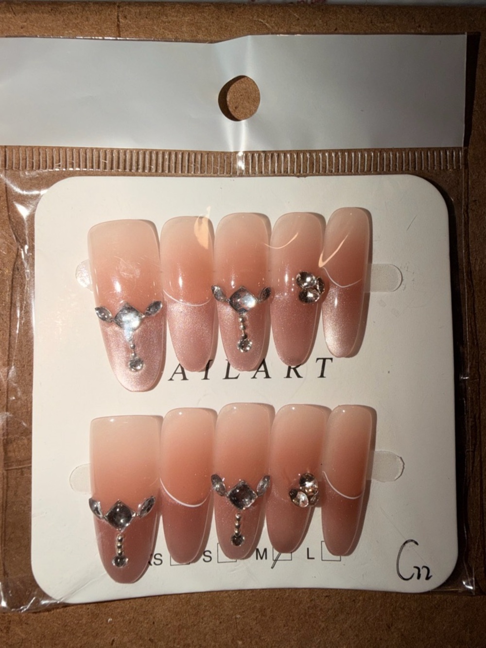2/$10 Press-On Ombre Nude Pink Rhinestone Nails -